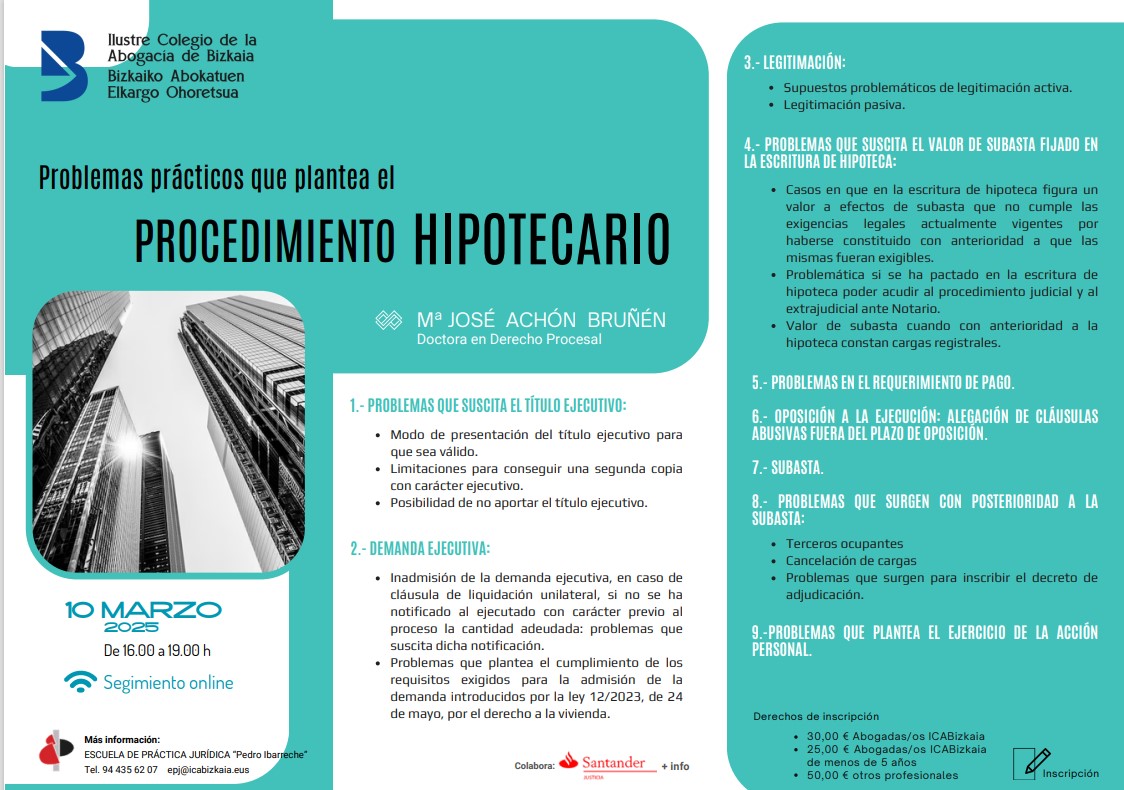 icabizkaia-Problemas prácticos que plantea el Procedimiento Hipotecario